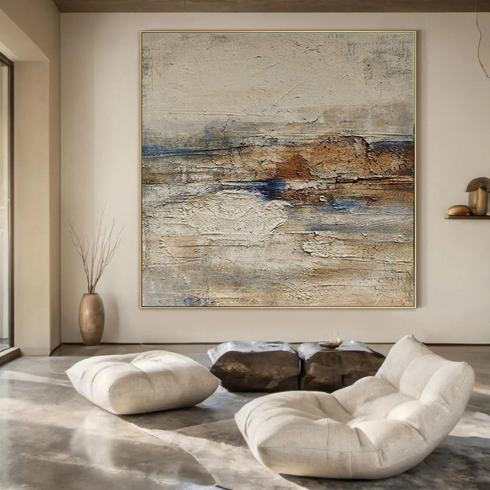 Gray, Brown, and Blue Textured, "Mixed Terrain" – Textured Abstract Painting On Canvas PS0969