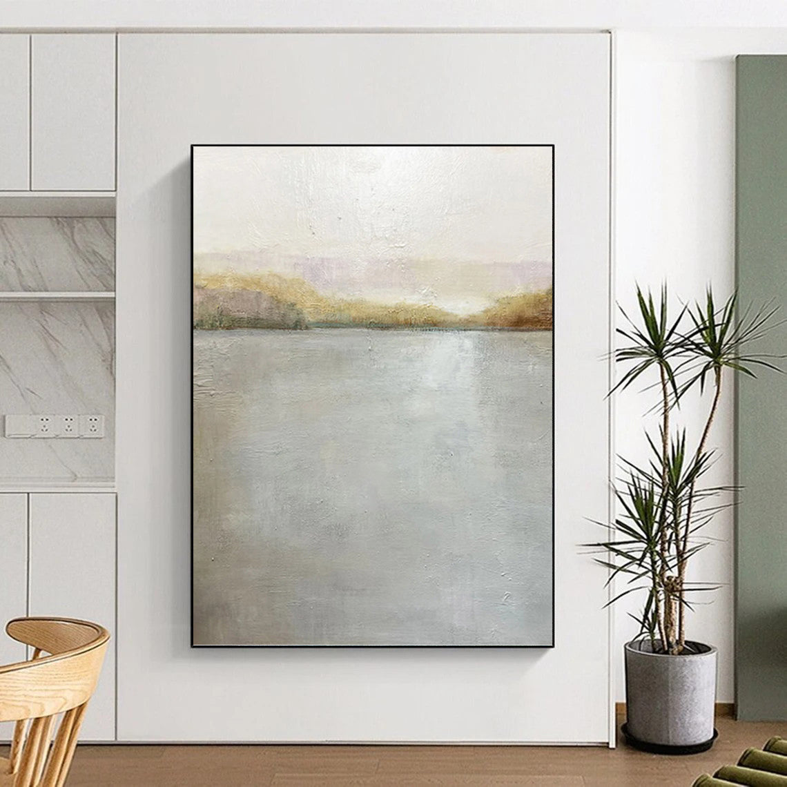 “Soft - Toned Lake Landscape” - Landscape, Pastel - Colored Painting On Canvas PT1511