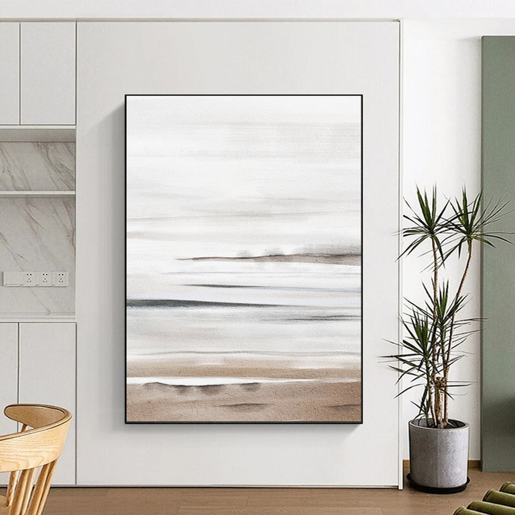 “Neutral Tones Watercolor Seaside Landscape” - Watercolor Painting On Canvas PT2064
