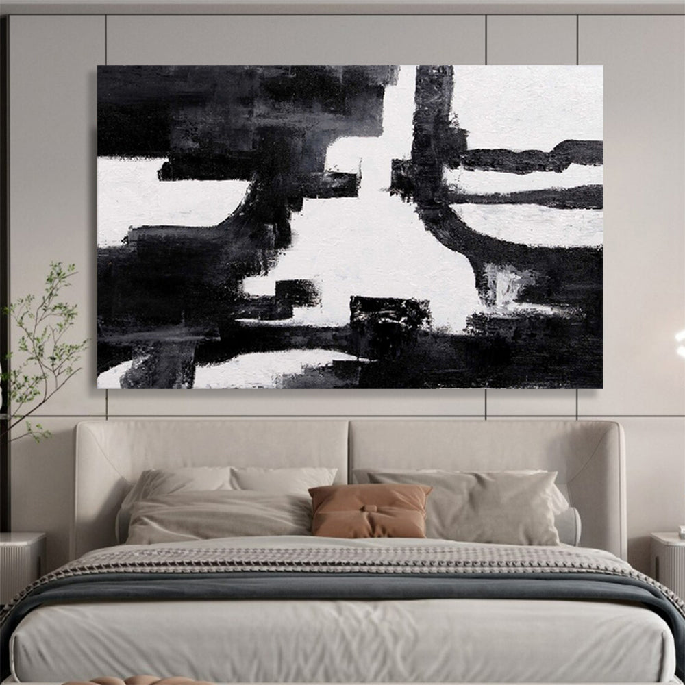 Black & White Abstract Composition Painting On Canvas DKS018