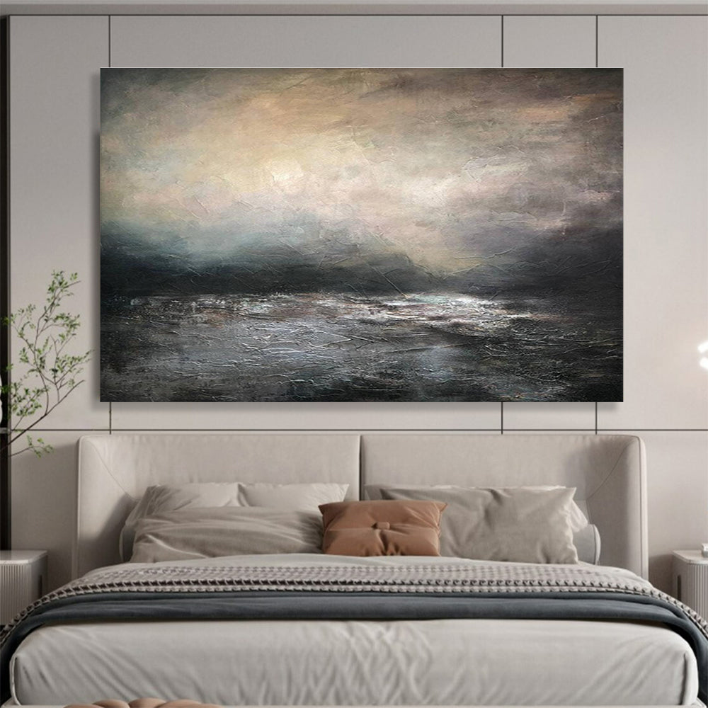 “Dark Sea Storm” - Gray, Black & Brown Seascape, Impressionistic Oil Painting On Canvas DKS781