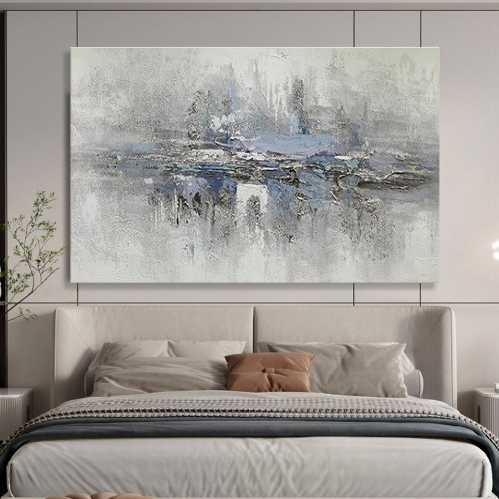 Misty Blue Waterscape - Ethereal Abstract Painting On Canvas DKS349
