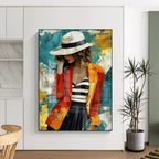 “Stylish Woman in Colorful Abstract Background” - Pop - Art Inspired Painting On Canvas PT2191