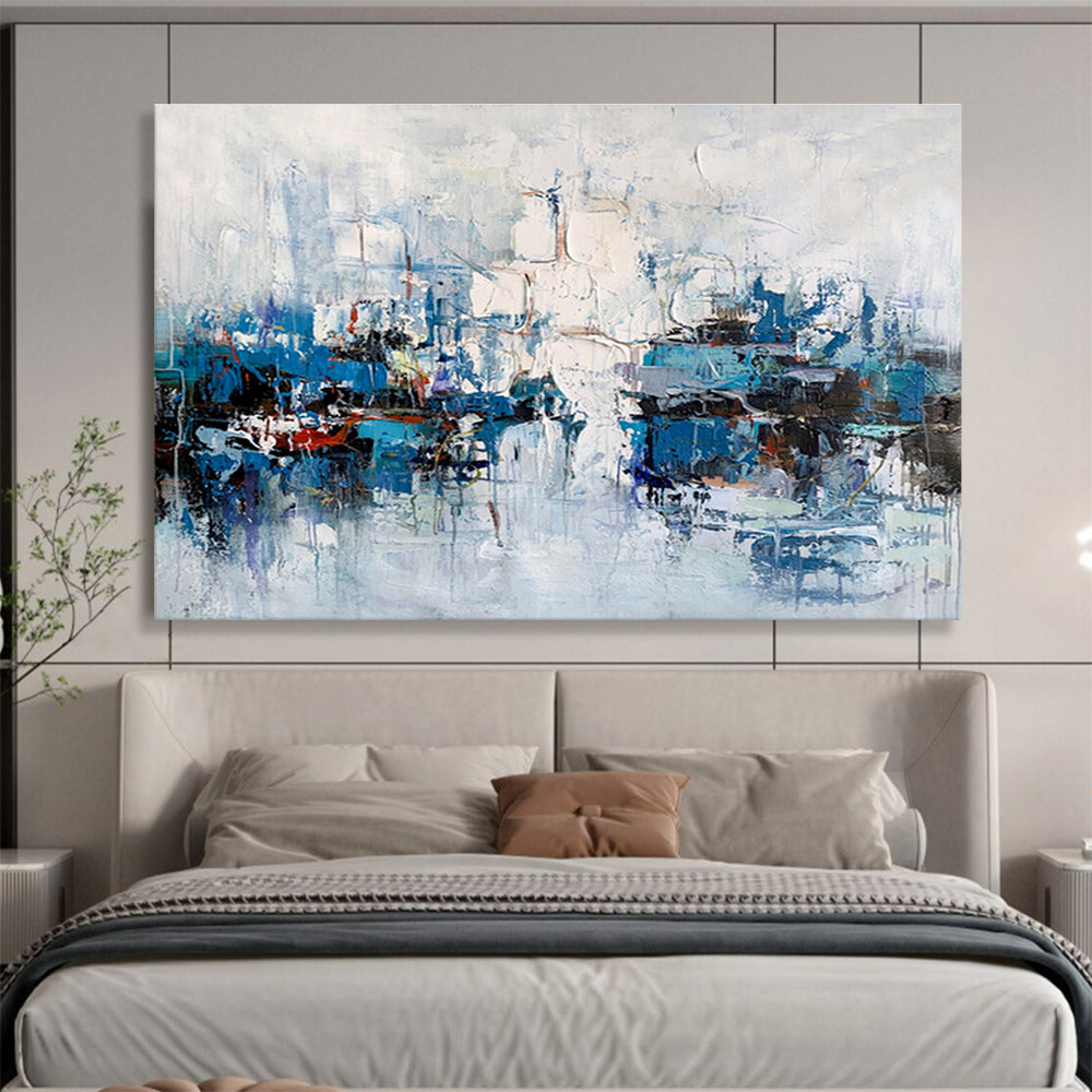 “Cool - Toned Harbor Abstraction” Abstract Painting On Canvas DKS162