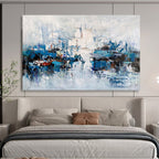“Cool - Toned Harbor Abstraction” Abstract Painting On Canvas DKS162
