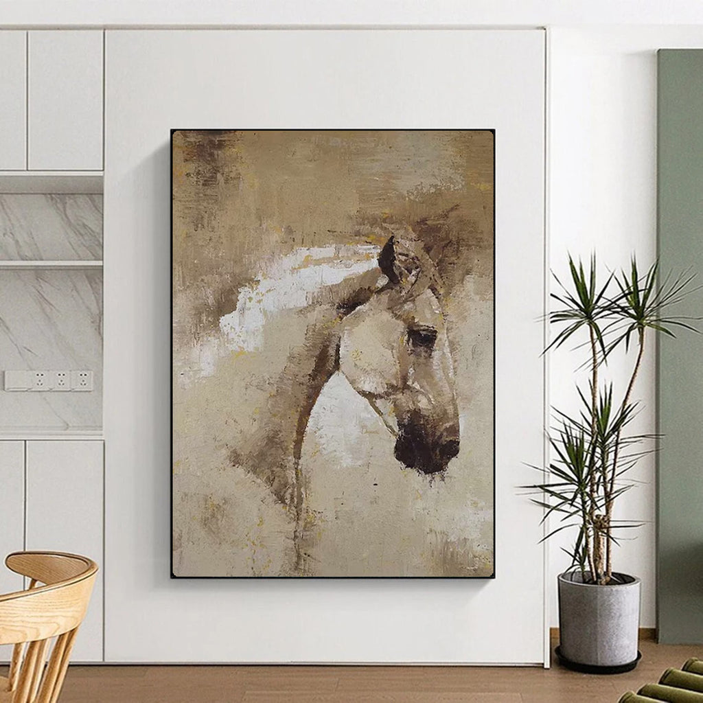 “Abstract Horse in Earth Tones” - Textured Oil Painting On Canvas PT2176
