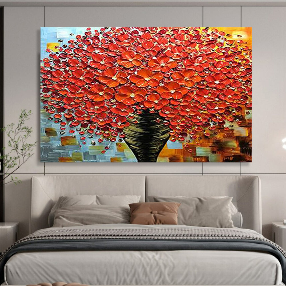 “Red Blossom Textured Bouquet” - 3D Floral Painting On Canvas PT226