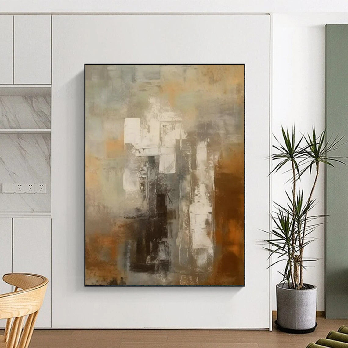 “Muted Abstract Urban” - Gray, Brown, Beige Abstract Urban Painting PS0602
