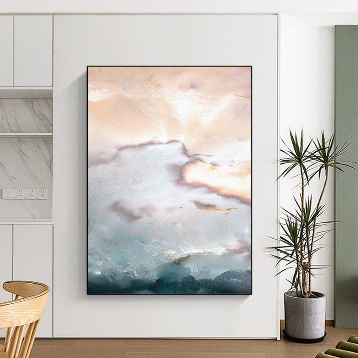 “Golden Clouds & Soft Hues” - Pastel Tones with Gold Accents Painting On Canvas DS165