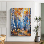 “Autumn Forest in Gold & Blue” - Impressionist - Inspired Landscape Painting On Canvas PT1406
