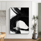 “Swirling Black Ink” - Intricate, Curved Strokes on White Canvas Painting On Canvas DS196