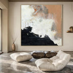 Black, White, Orange and Beige with Dynamic Textures "Fiery Dawn" Abstract Painting On Canvas PS1153