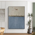 “White - Blue - Gold Textured Abstract” - Textured Minimalist Painting On Canvas PT1967