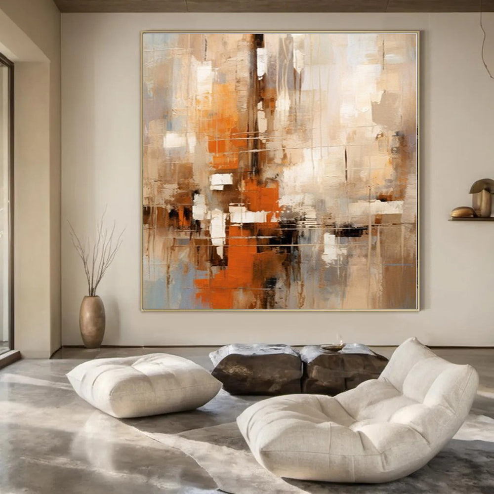Earthy Tones with Abstract Layers "Earthy Mosaic" Abstract Painting On Canvas PS1258