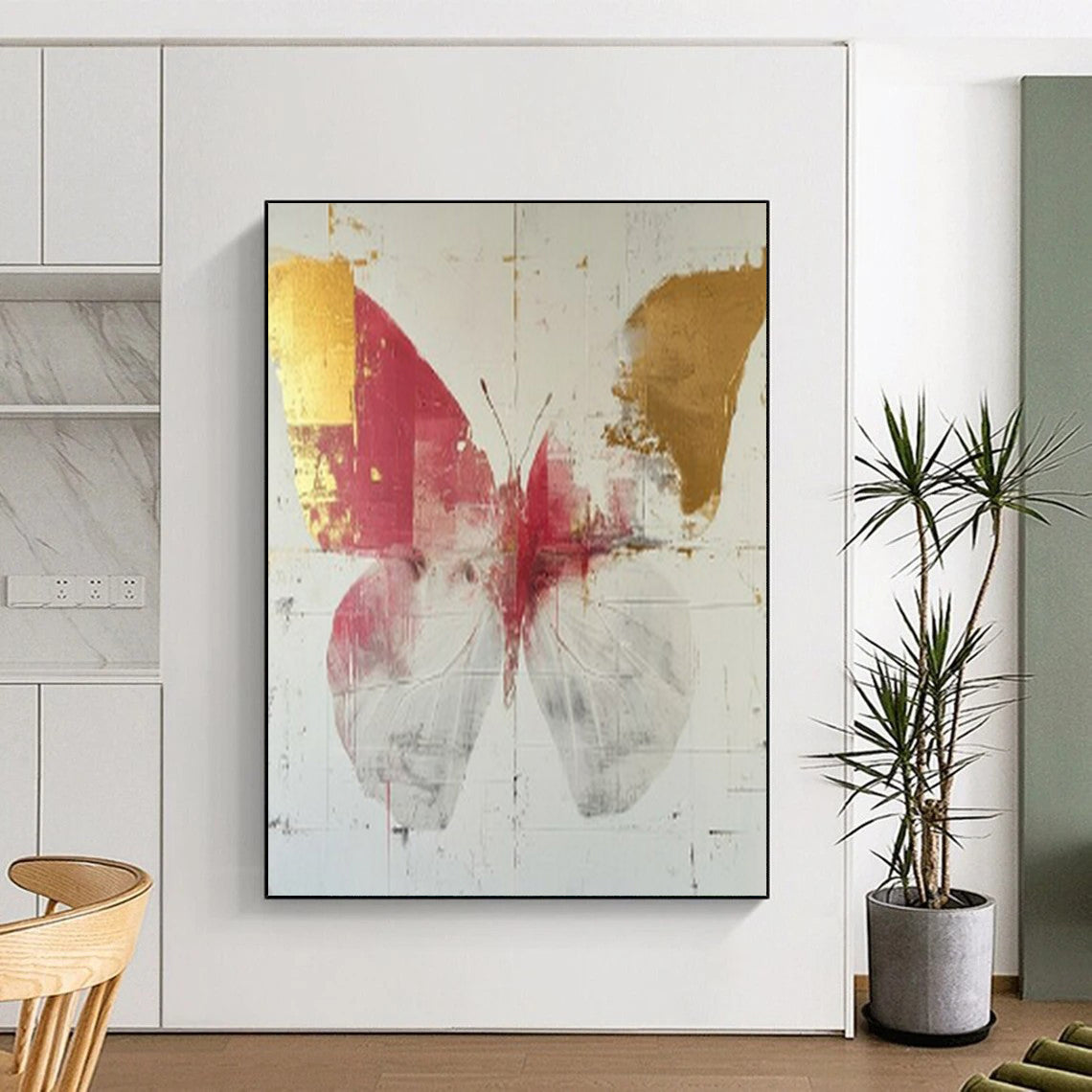 “Red and Gold Butterfly” - Contemporary Mixed - Media Painting On Canvas PT2207