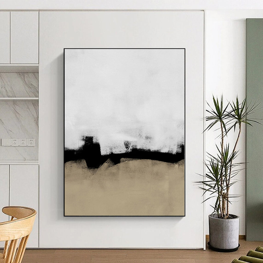 “Black - Beige Abstract Horizon” - Subtle Landscape Painting On Canvas PS0335