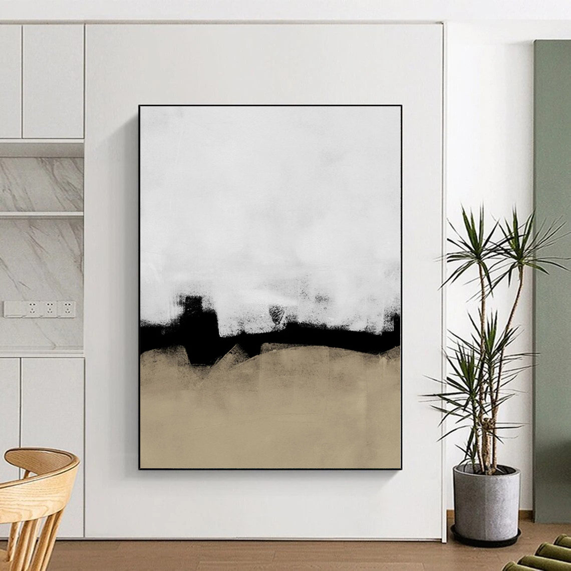 “Black - Beige Abstract Horizon” - Subtle Landscape Painting On Canvas PS0335