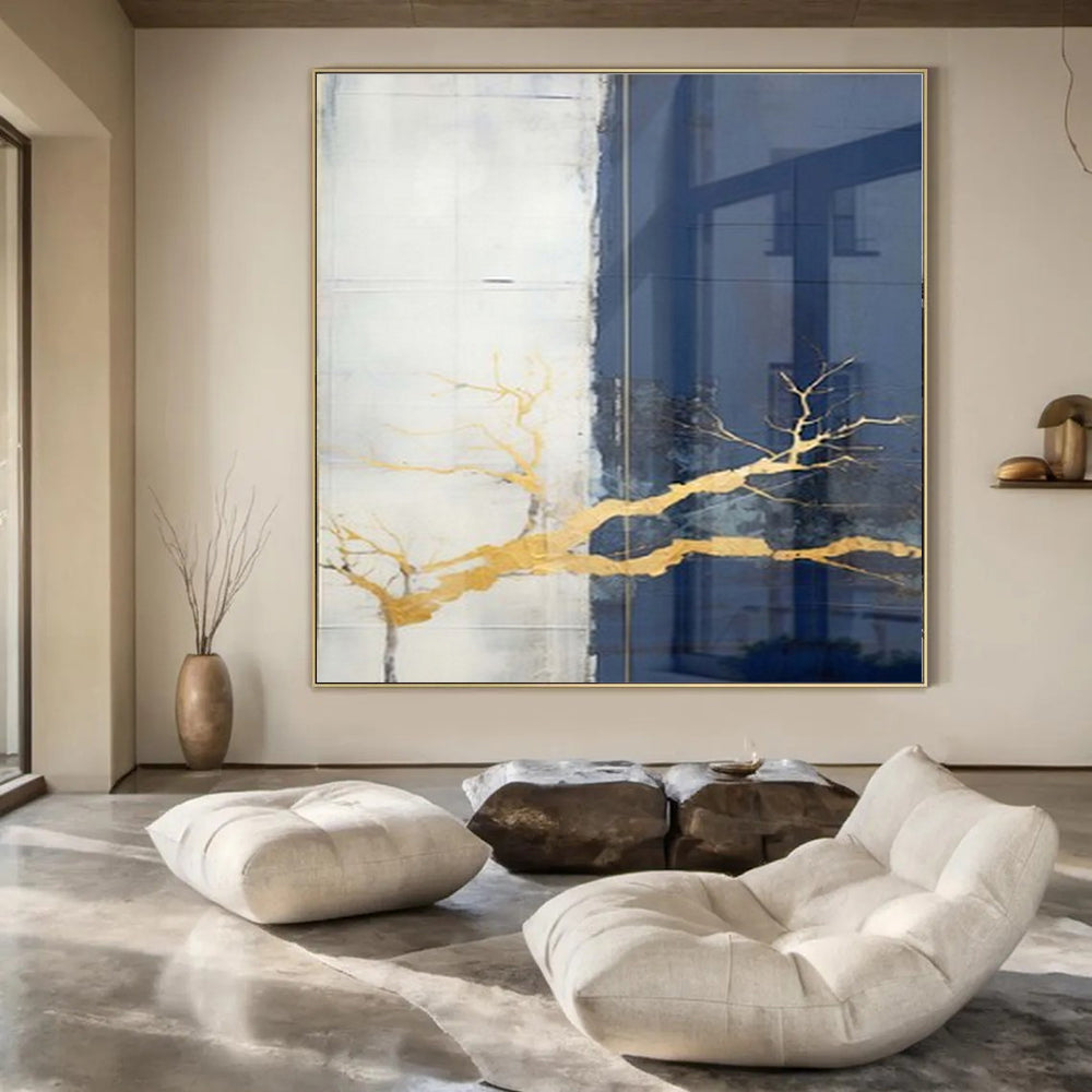 White, Gray, and Gold Branches "Gilded Nature" Abstract Nature - Inspired Painting On Canvas PS1049