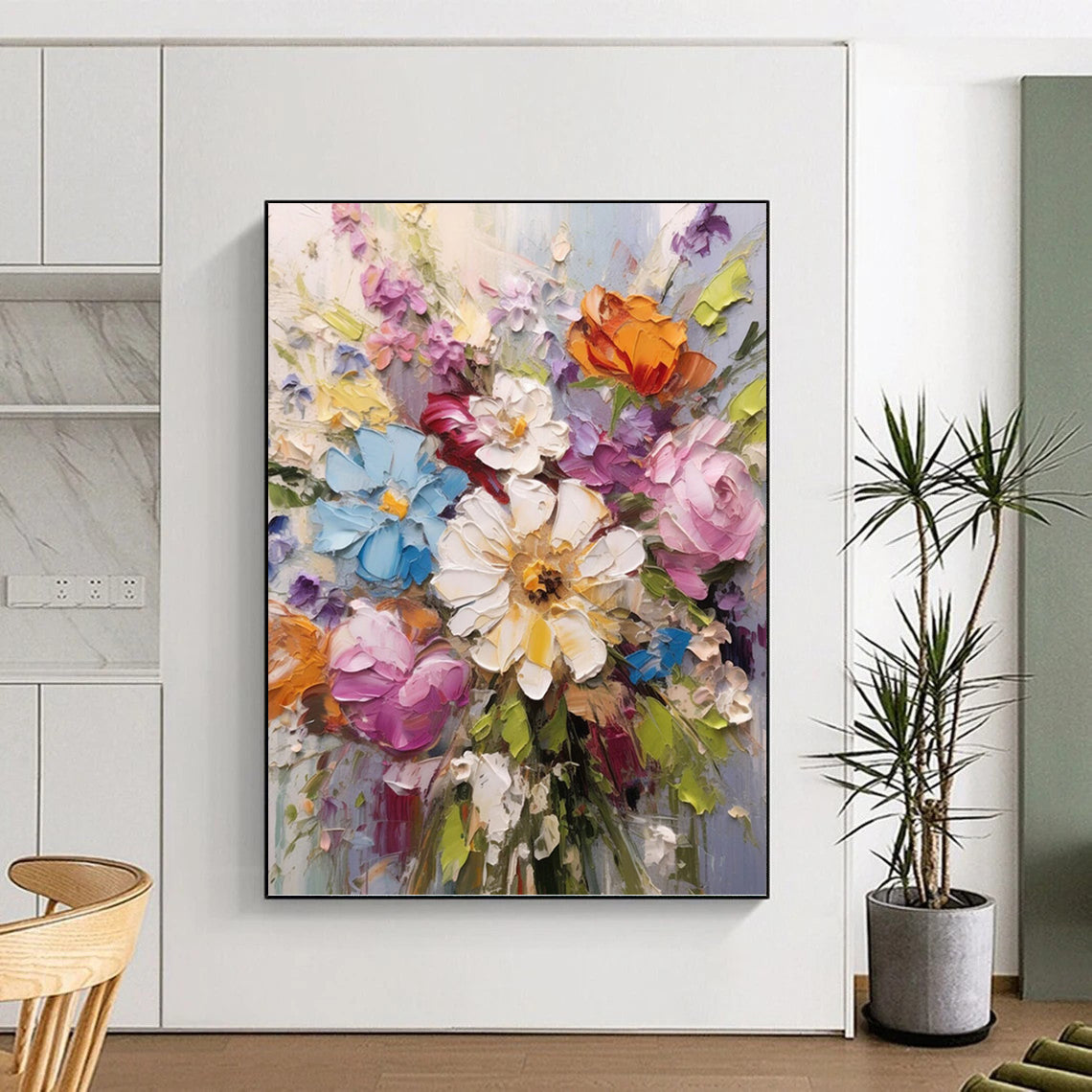 “Textured Floral Bouquet” - Impressionistic, 3D - Styled Painting On Canvas PT1593