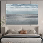 “Monochrome Sea Horizon” - Gray & Blue Abstract, Minimalist Oil Painting On Canvas DKS749