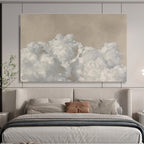 Fluffy Clouds Over Beige Sky Minimalist Landscape Painting On Canvas DKS126