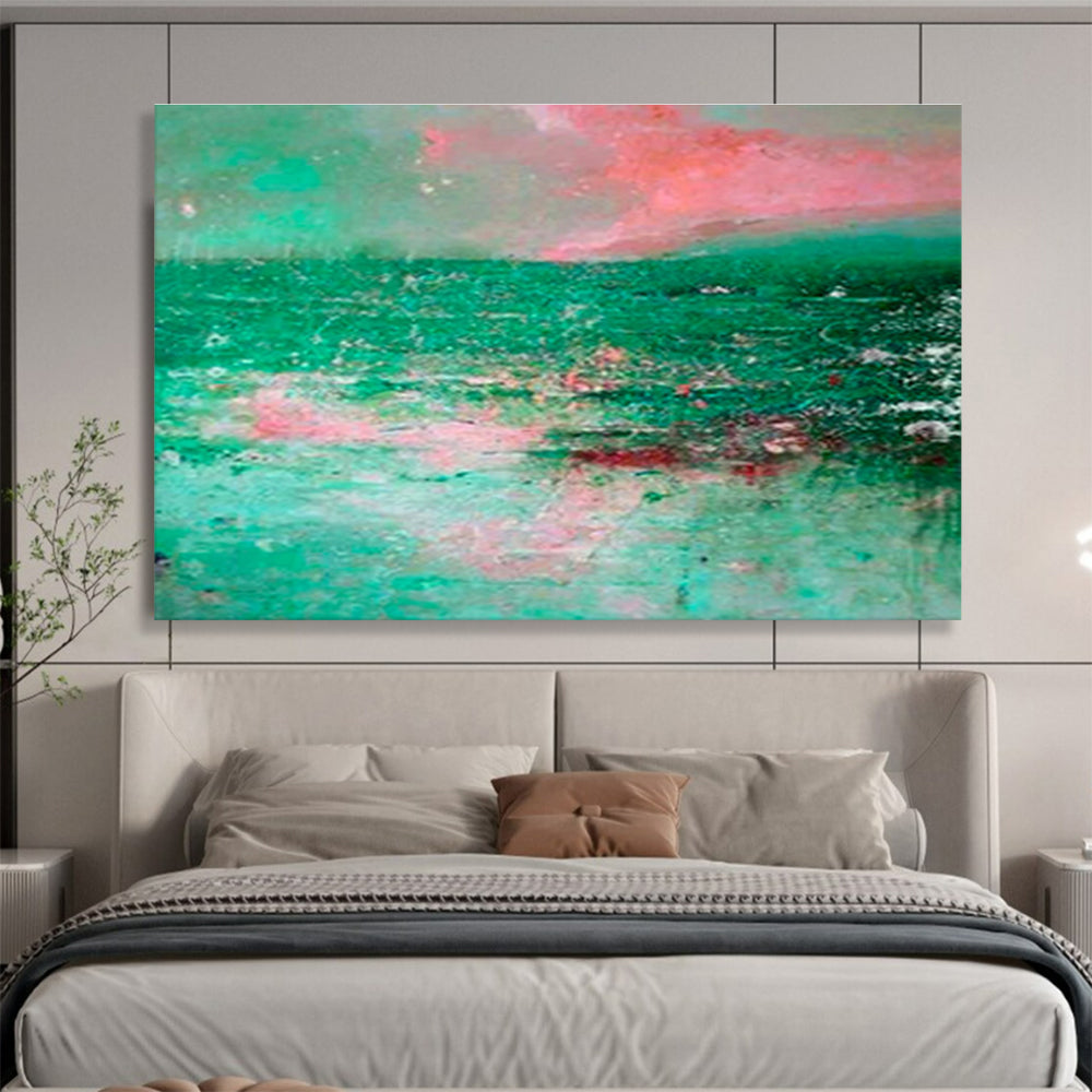 “Turquoise Seascape Abstract” - Dreamy Impressionistic Painting On Canvas DKS398