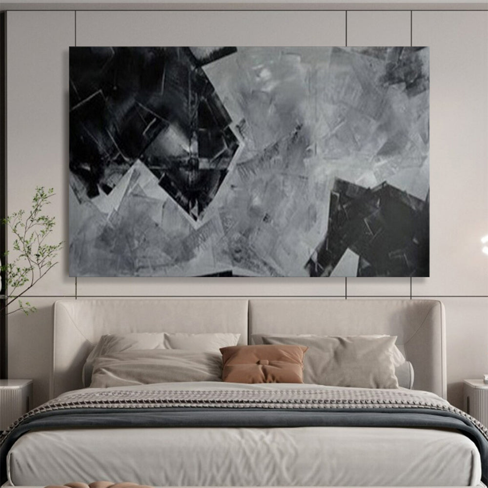 “Black - White Geometric Collage” - Abstract Cubist - Painting On Canvas PT1732