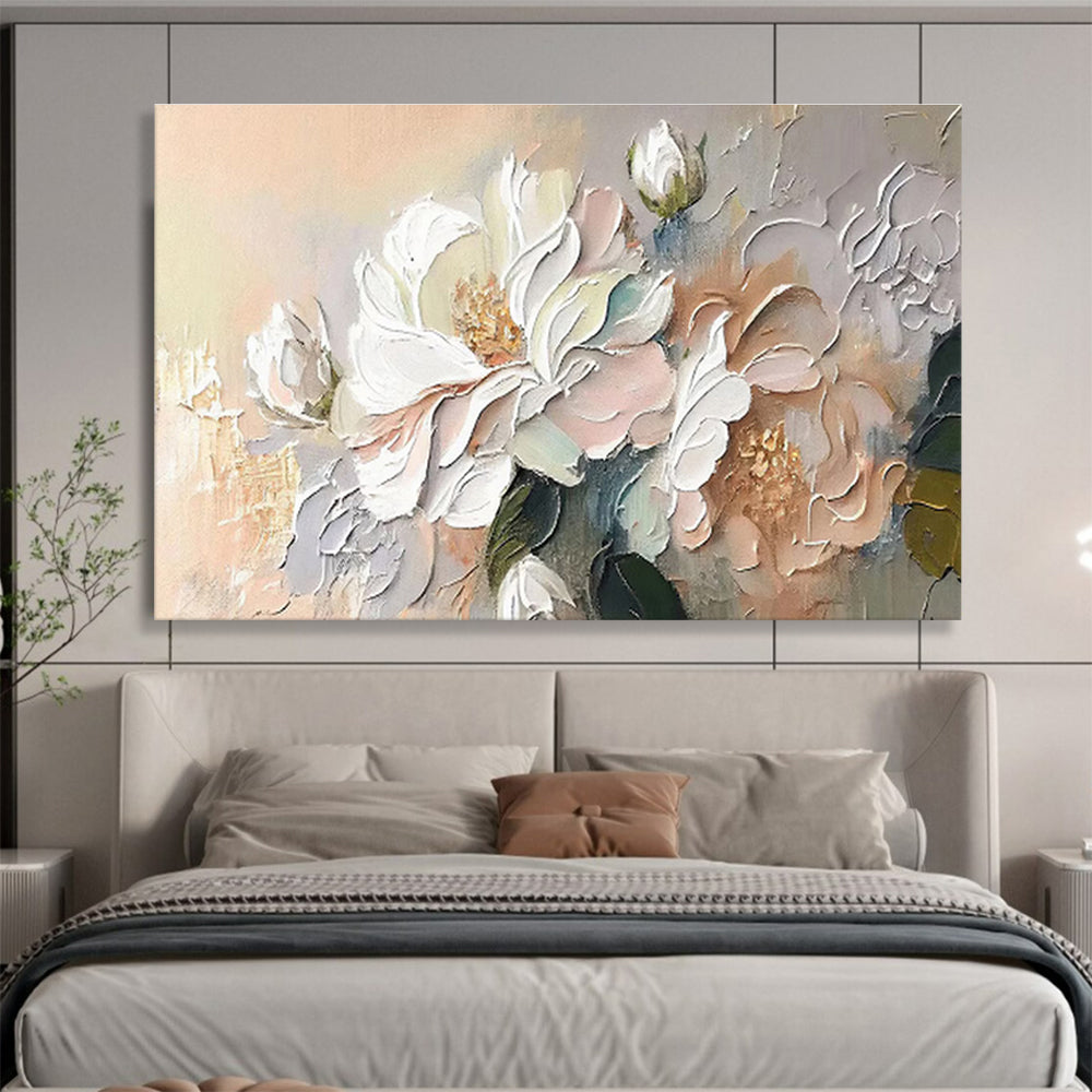 “Soft - Toned Blossom Beauty” - Pastel Floral, Gentle Impasto Flower Painting On Canvas DKS713