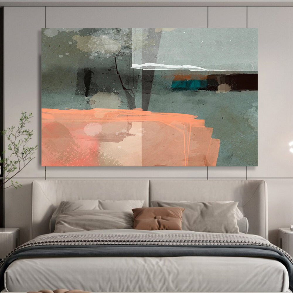 Grey and Orange Abstract Painting On Canvas DKS075