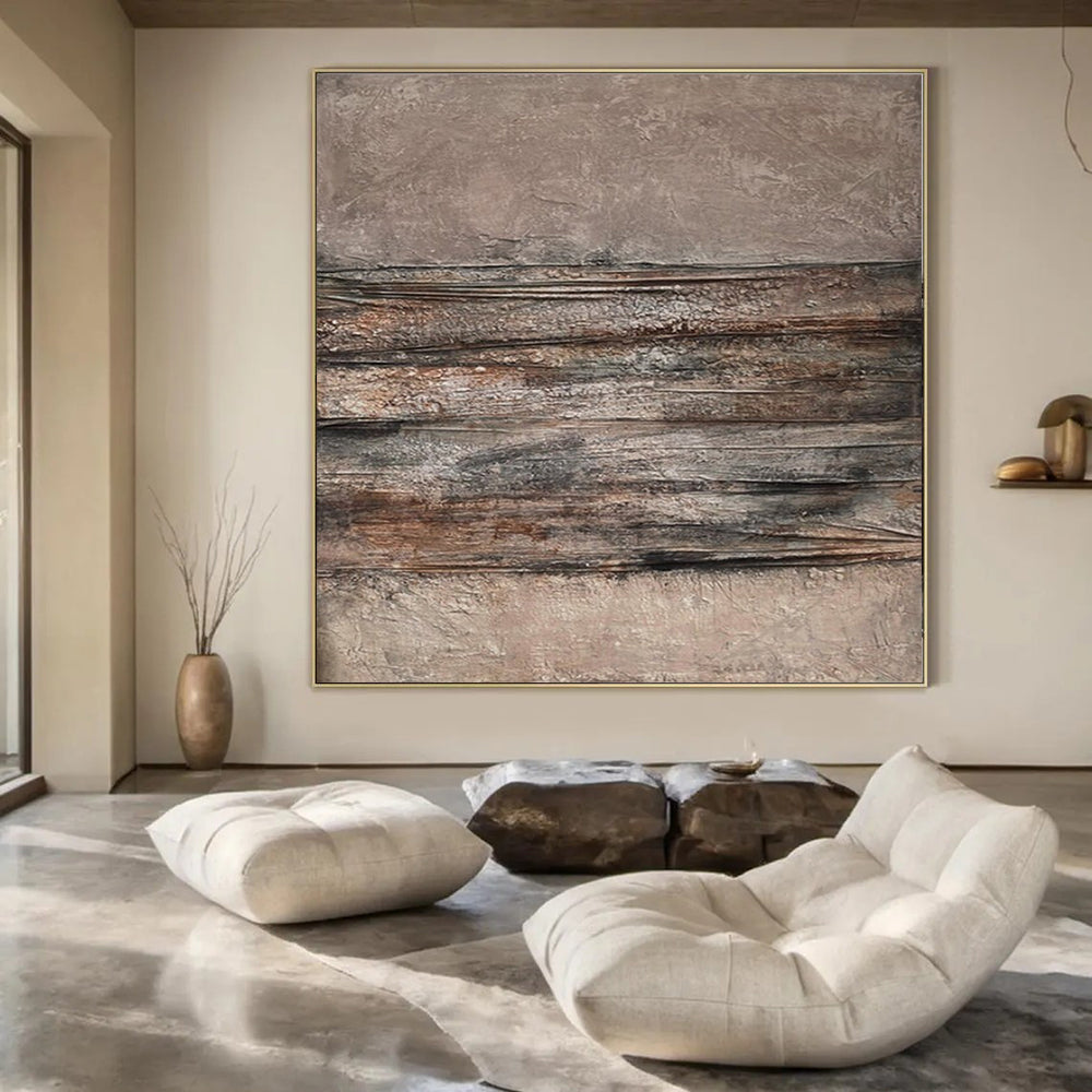 Brown and Gray Textured, "Rustic Strata" – Textured Abstract Painting On Canvas PS0968