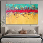“Turquoise & Red Abstract” - Bold Color - block Painting On Canvas DKS403