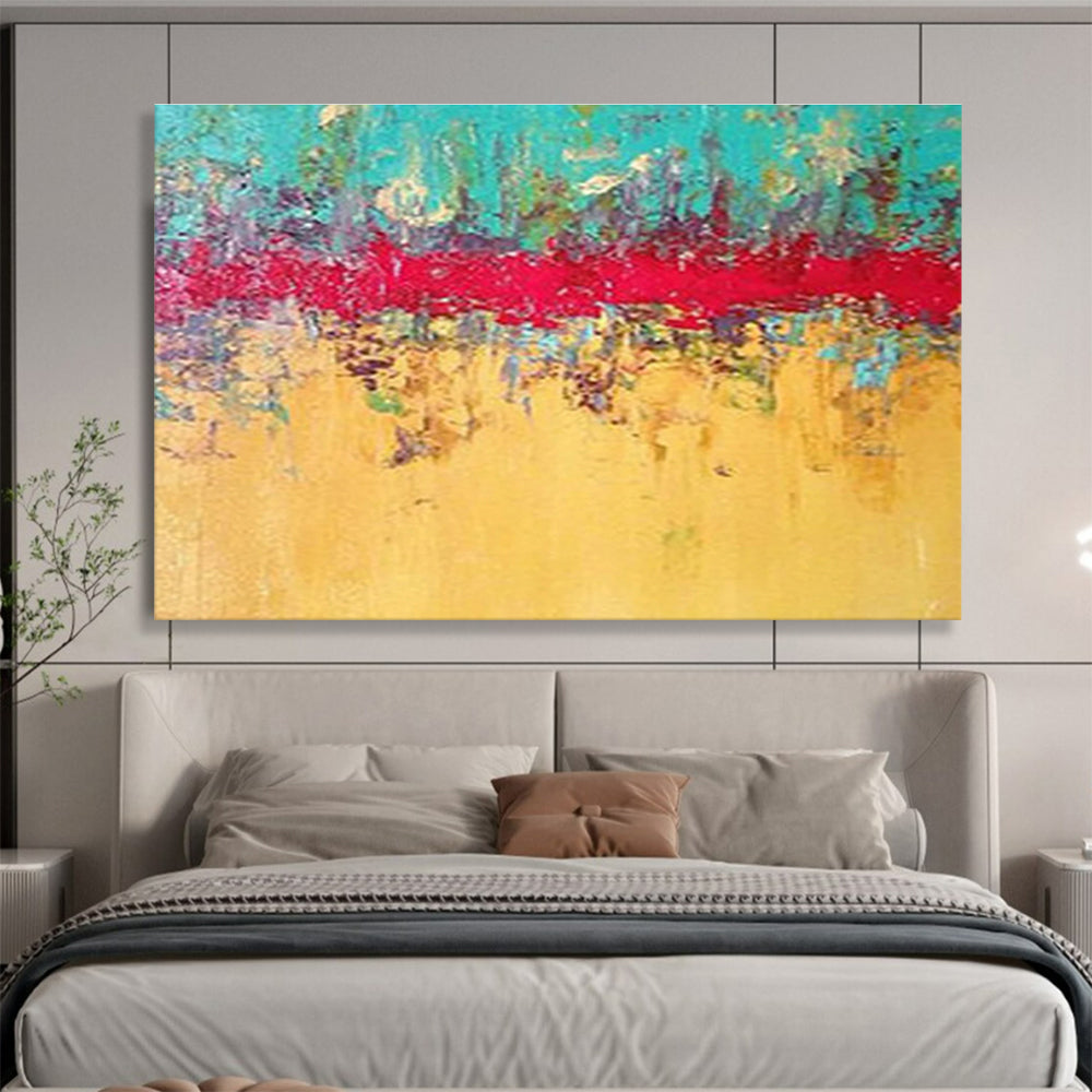“Turquoise & Red Abstract” - Bold Color - block Painting On Canvas DKS403