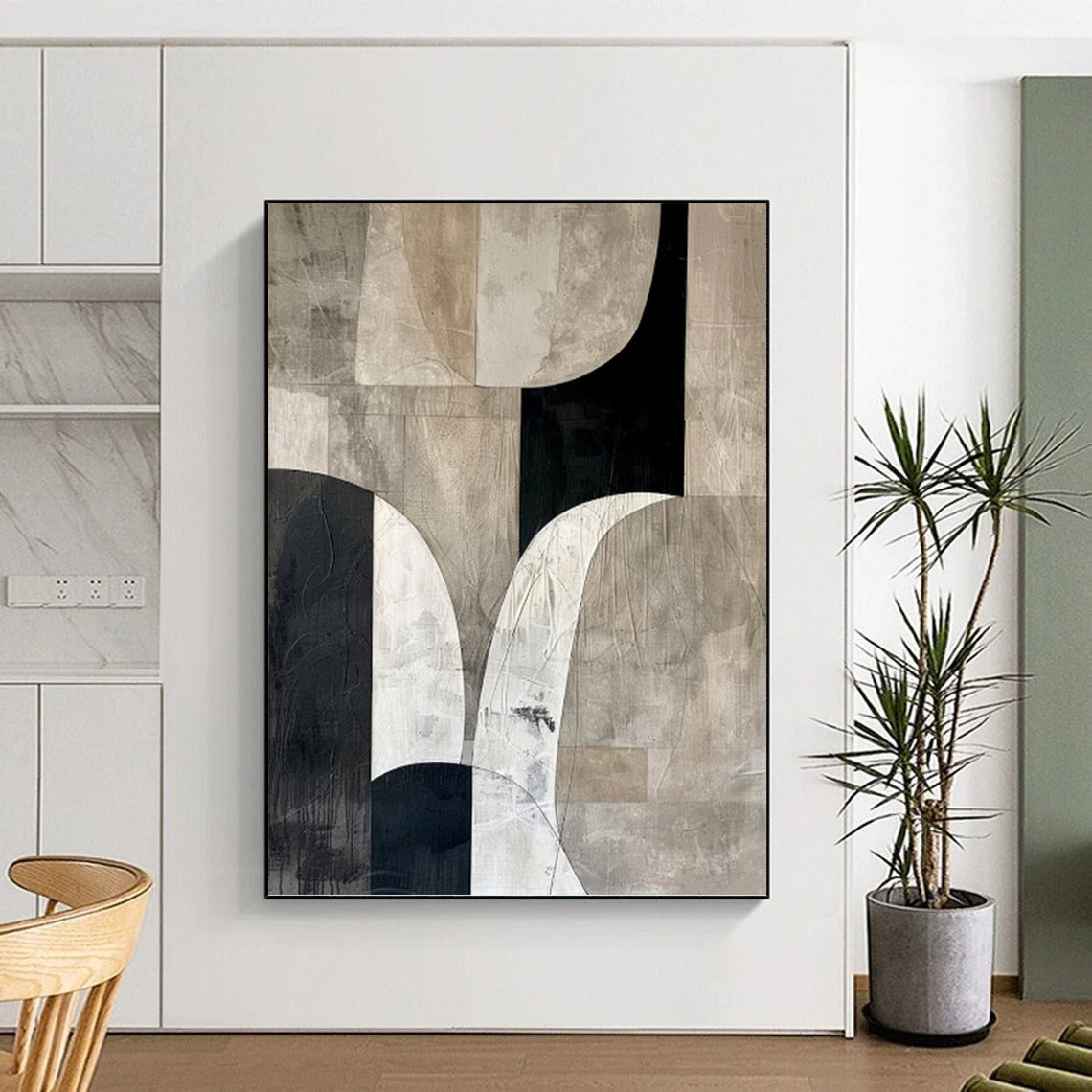 “Monochrome Geometric Abstract” - Minimalist Abstract Painting On Canvas PT1320