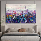 “Purple - Blue Flower Field” - Impressionist Landscape - Painting On Canvas PT1777