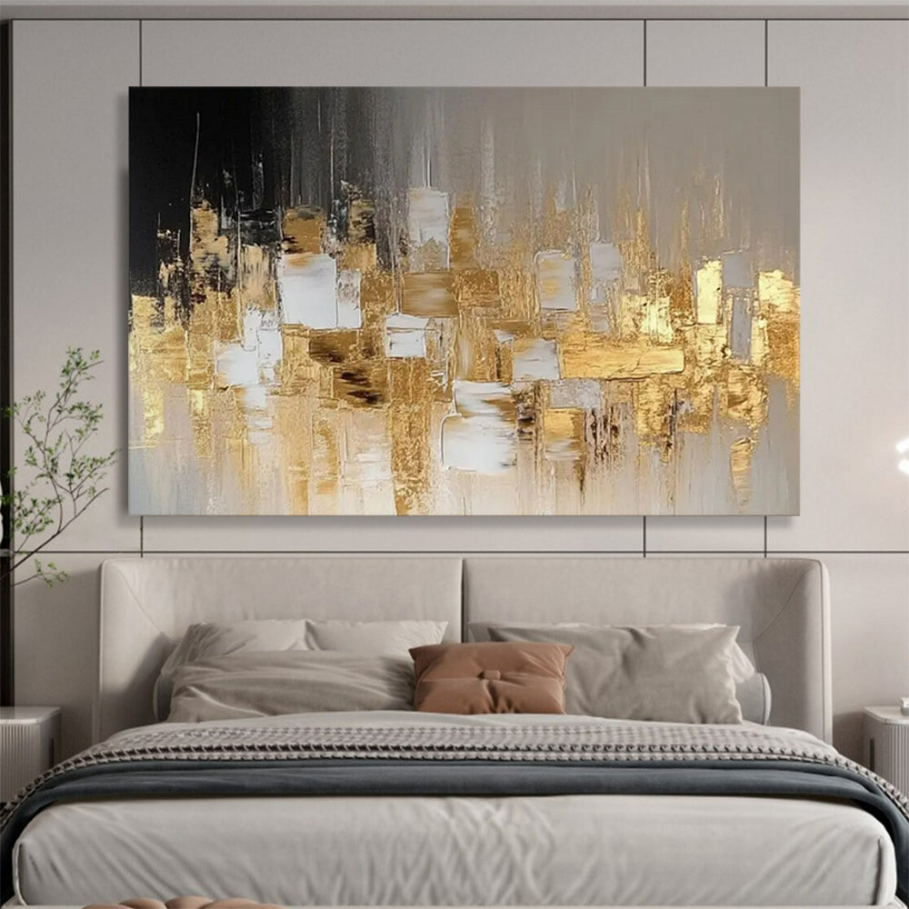 “Gold - Gray Abstract Cityscape” - Modern Abstract Painting On Canvas PT1555