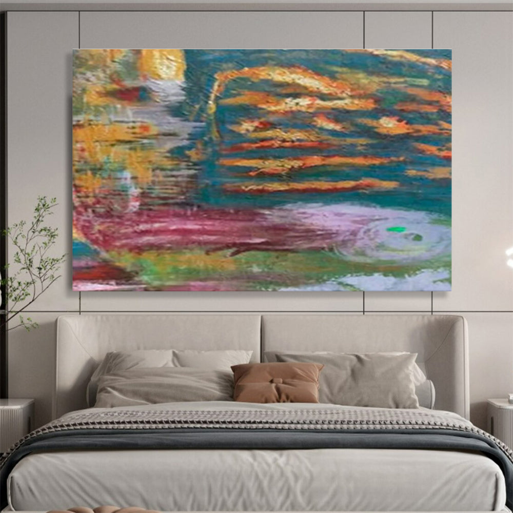 Colorful Abstract Waterscape - Impasto - style Painting On Canvas DKS371