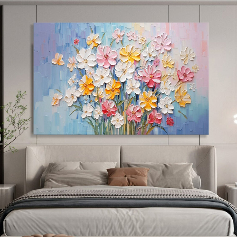 “3D Pastel Flower Bouquet” - Sculptural Floral Painting On Canvas PT210