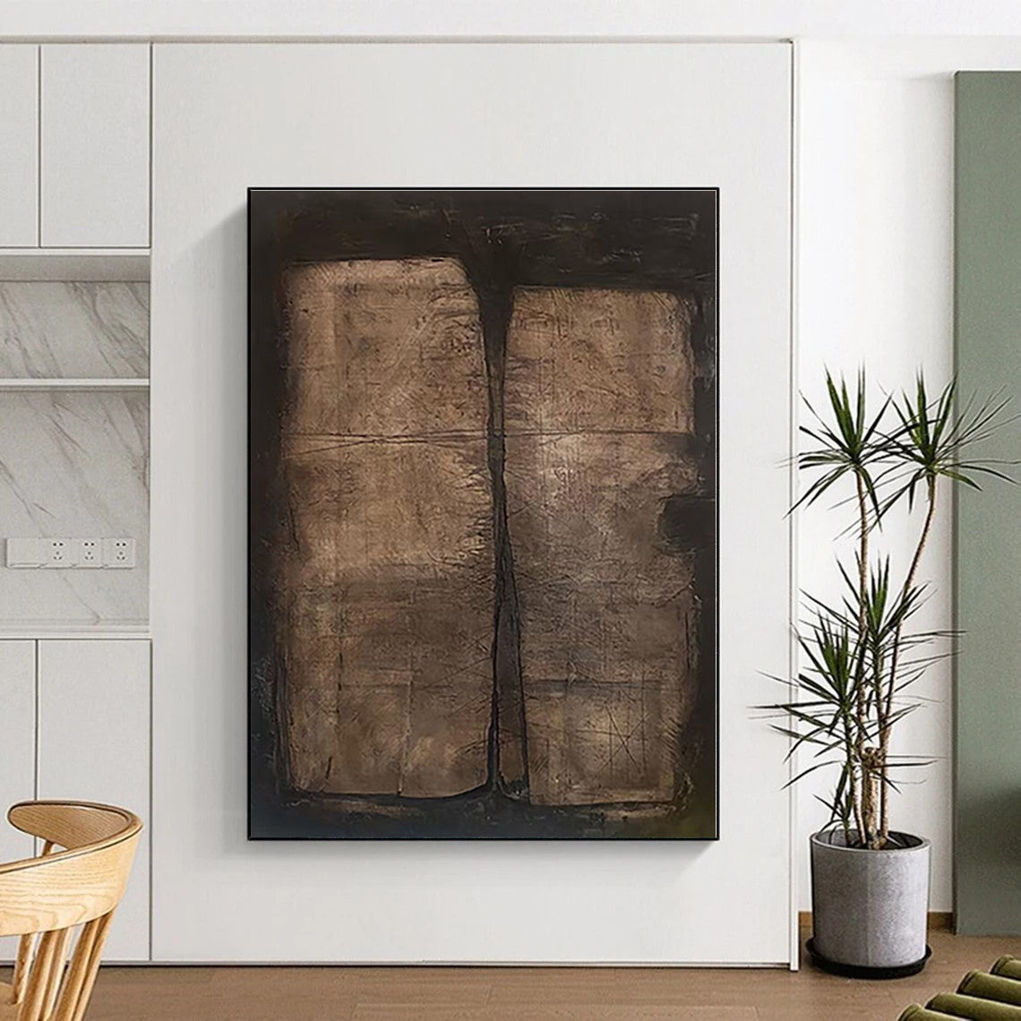 “Brown Textured Diptych” - Brown Abstract Textured Painting On Canvas PS0548