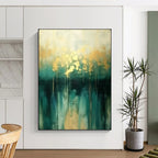 “Gold & Teal Abstract Drip” - Elegant Acrylic Painting On Canvas PT2168