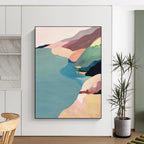 “Colorful Coastal Hills” - Soft Pastels, Seaside Landscape Painting On Canvas PT1456
