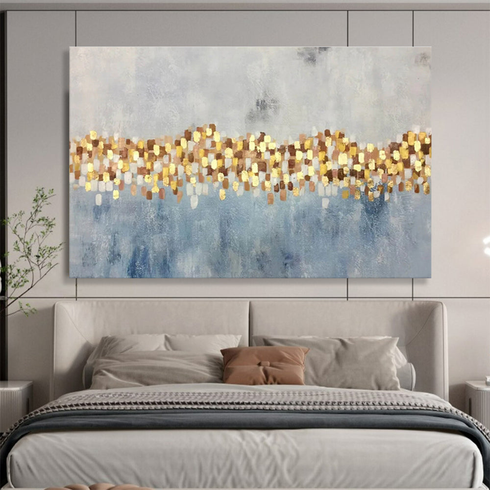 “Gold - Dotted Blue Abstract” Abstract Painting On Canvas DKS164