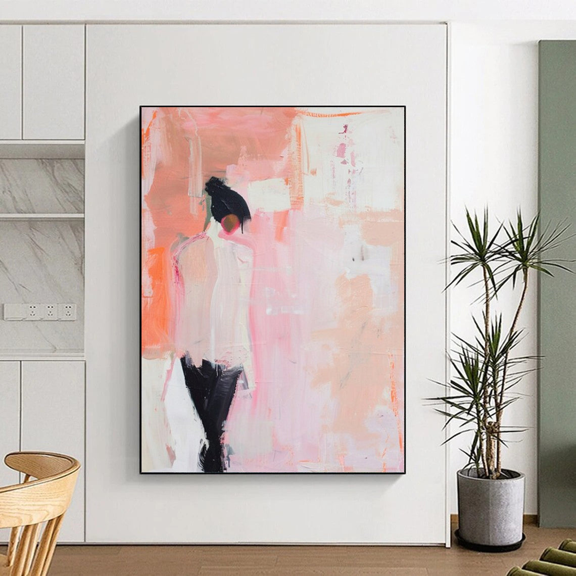 “Soft Pink Abstract Figure” - Abstract Expressionist Painting On Canvas PT2205