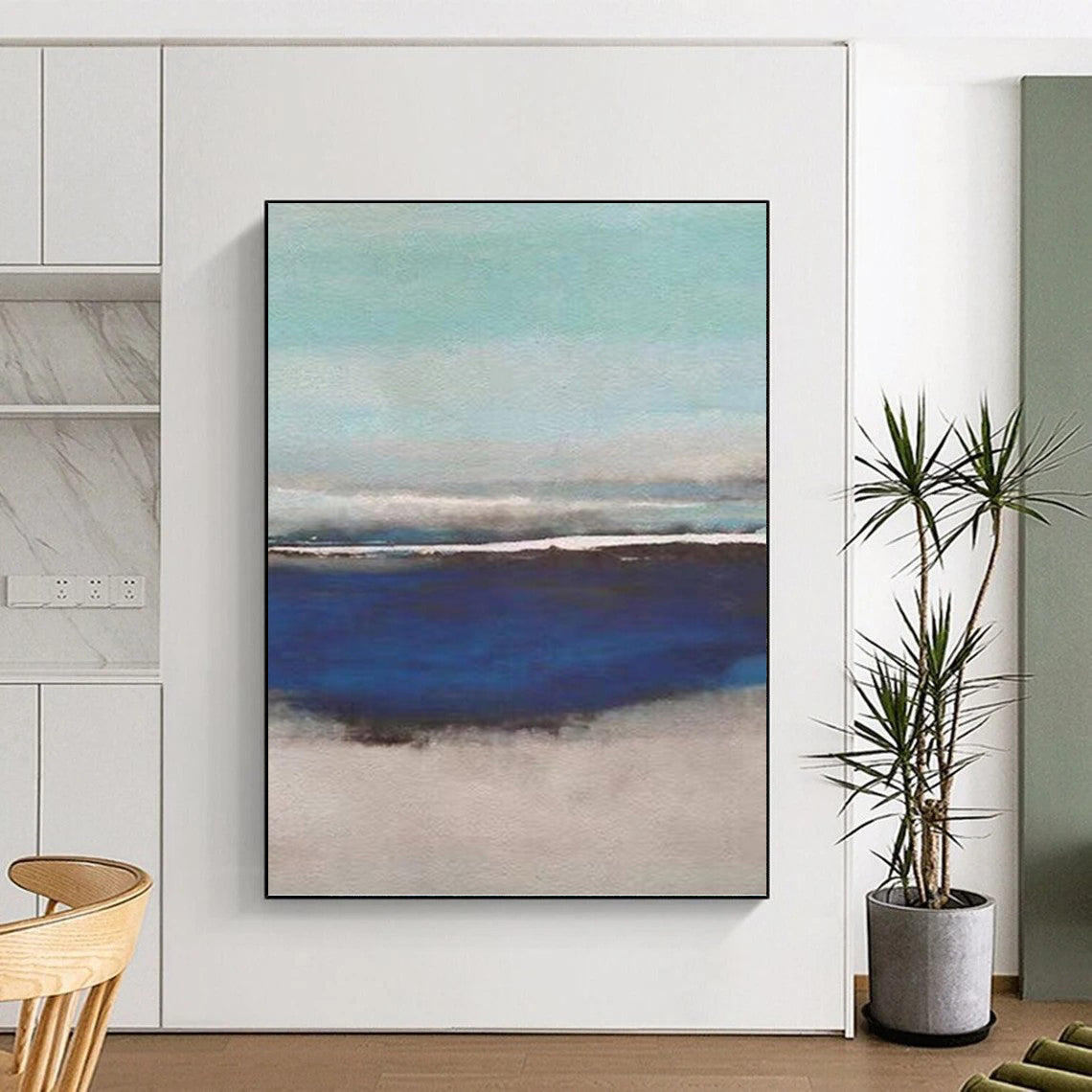 “Soft Blues and Greys: Calm Seascape” - Minimalist Landscape Painting On Canvas PT0926