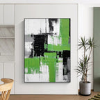 “Green, Black, and White Abstract” - Cubist - Inspired Geometric Painting On Canvas PT2267