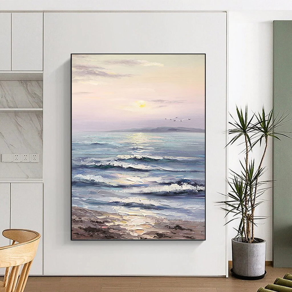 “Pastel Seaside Sunset” - Coastal, Serene - Themed Painting On Canvas PT1596