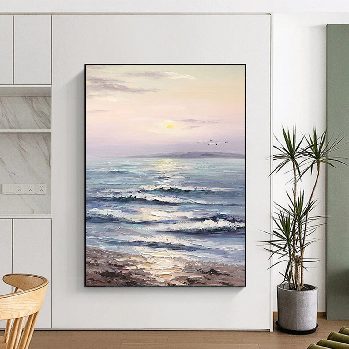 “Pastel Seaside Sunset” - Coastal, Serene - Themed Painting On Canvas PT1596