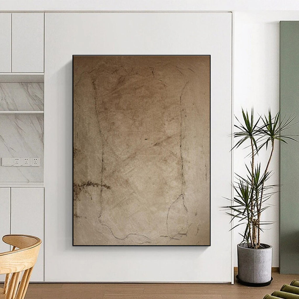 “Beige Textured Sketch” - Beige Abstract Minimalist Painting On Canvas PS0688