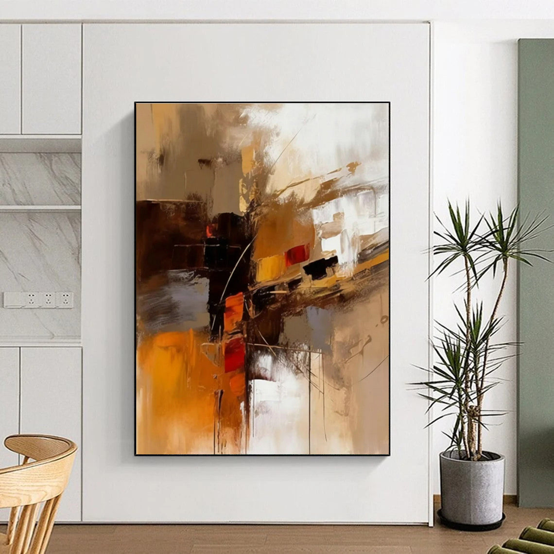 “Warm - Toned Abstract Cityscape” - Brown, Orange, Red Abstract Urban Painting PS0598