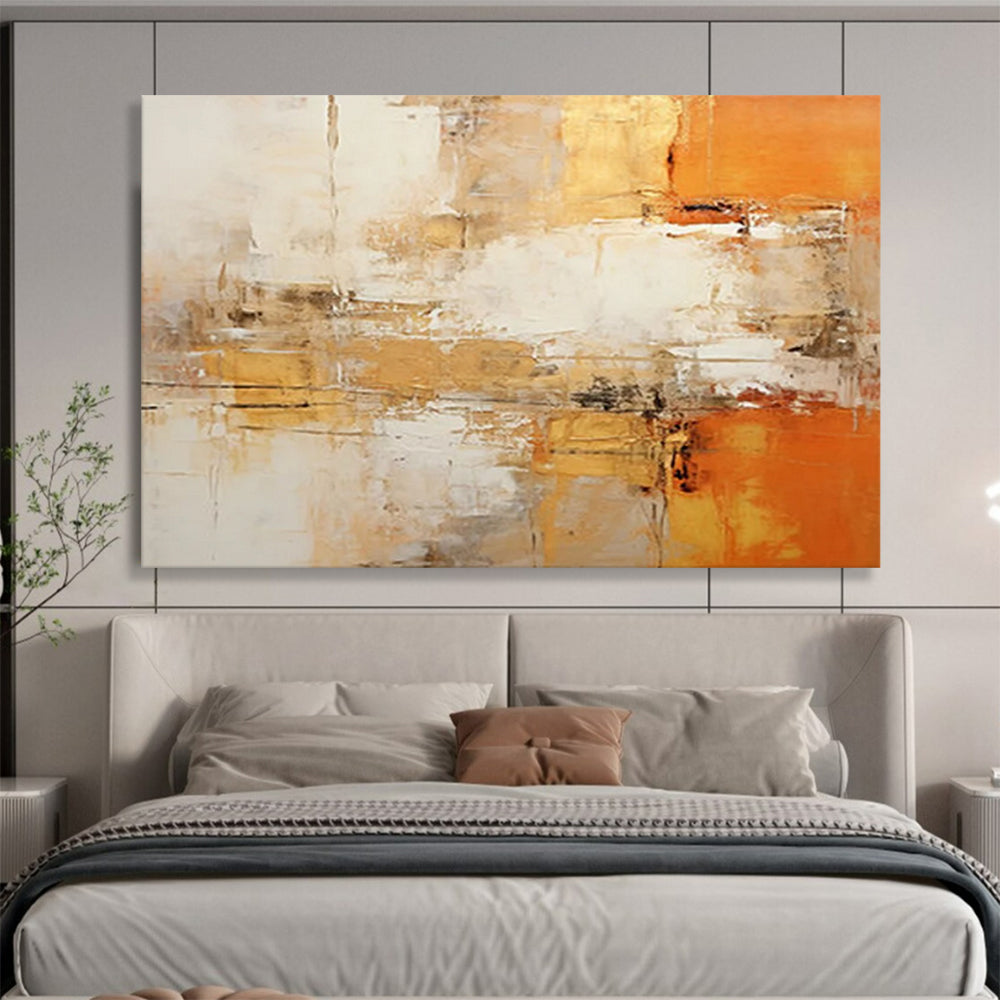 “Warm Orange and Beige Abstract Layers” - Impasto Abstract Painting On Canvas PT096