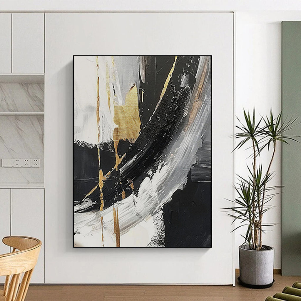“Black - White - Gold Abstract” - Opulent Abstract Painting On Canvas PS0085